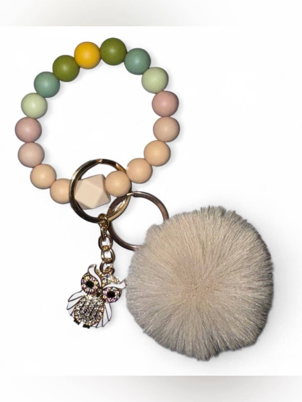 Silicone Beaded Keychain Wristlet Women’s Cute Key Ring Purse Bag Charm NWT